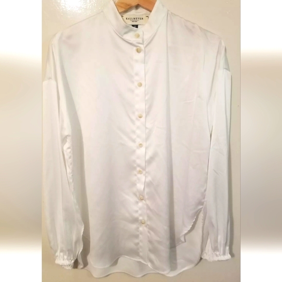 Kallmeyer New York Banded Collar White Satin Blouse Size 0 NWOT - Picture 1 of 4